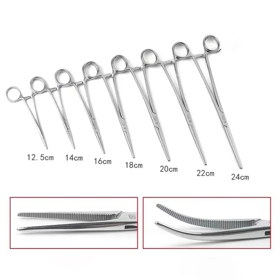 Pinzas hemostáticas de acero inoxidable Pinzas vasculares Clips quirúrgicos Codo recto Pinzas para mosquitos grandes y pequeñas Modelos completos