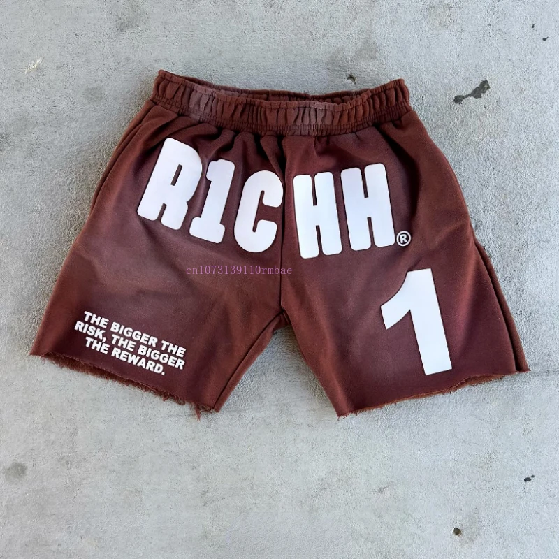 Solid Color Shorts Men Women American Retro Senior Rubber Letters Printed Five Pants Summer New Loose Thin Section Couple Shorts