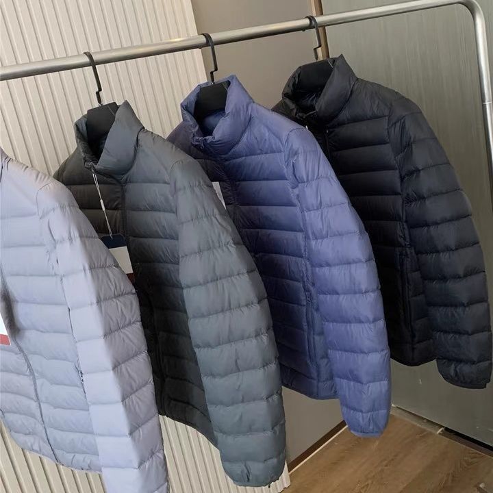 Jaqueta Masculina Leve de Aodão com Enchimento de Plumas para Outono Inverno, Casual, Quente, Gola Alta, Ajuste Padrão, 00...