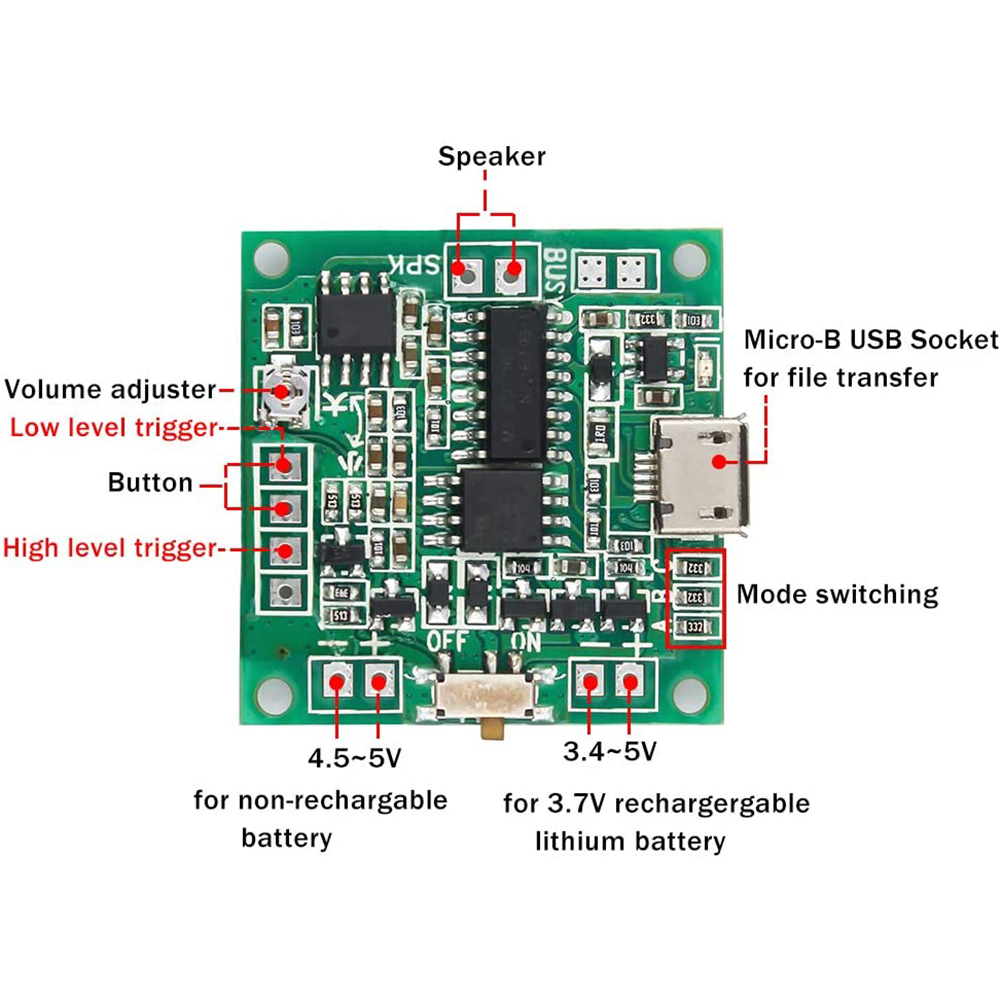 Recordable Sound Module 8M MP3 WAV Music Voice Player Programmable Board with Speaker Button Control for Music Box Greeting Card