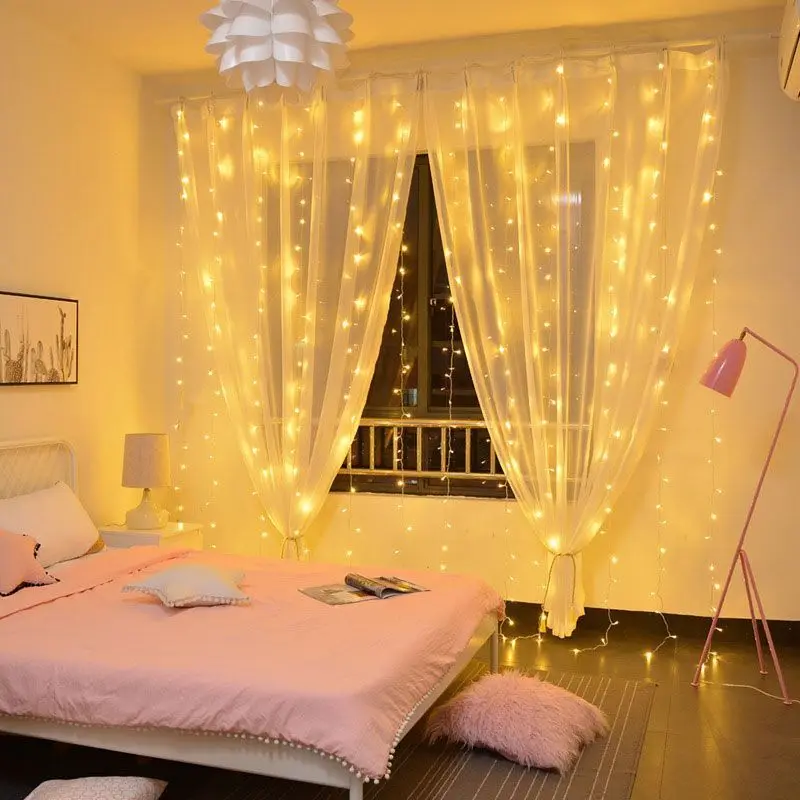 6/4/3M LED USB/แบตเตอรี่ Curtain String ไฟ Fairy Christmas Garland ระยะไกลสําหรับปีใหม่ปาร์ตี้สวนตกแต่งบ้าน