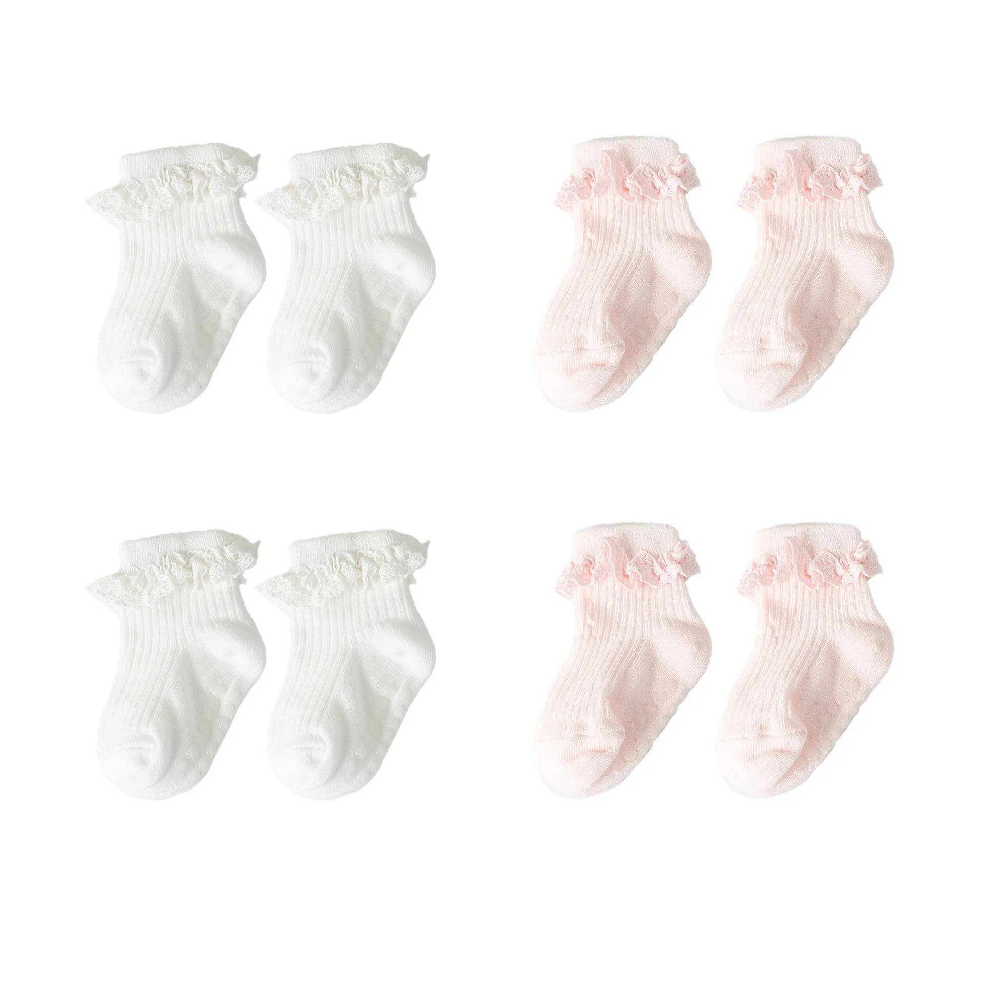 1/3/4/5 pares de calcetines de encaje de Color puro de algodón para niñas pequeñas calcetines antideslizantes para niñas pequeñas calcetines bonitos hasta la rodilla