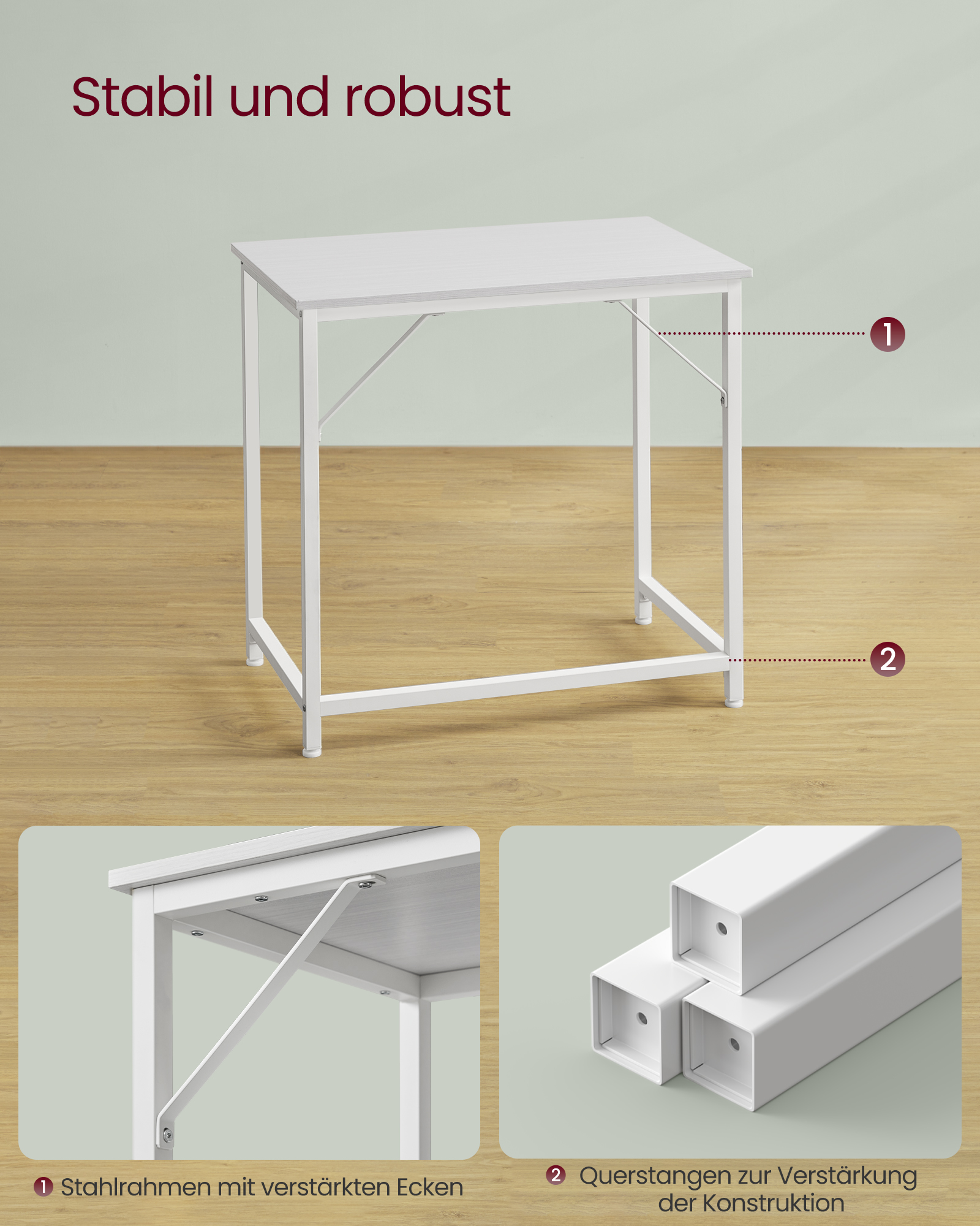 VASAGLE Kleine computertafel Kantoortafel Studeerkamer Moderne stijl Metalen Ram-bureau