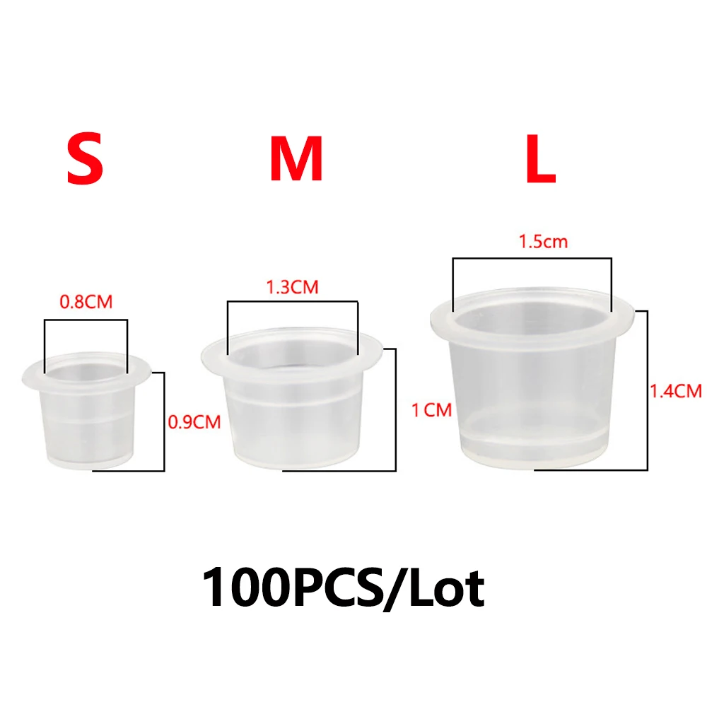 Clearance_100PCS Tattoo Inkt Cup Sml Wegwerp Microblading Steady Plastic Witte Permanente Make-Up Inkt Pigment Clear Houder Con
