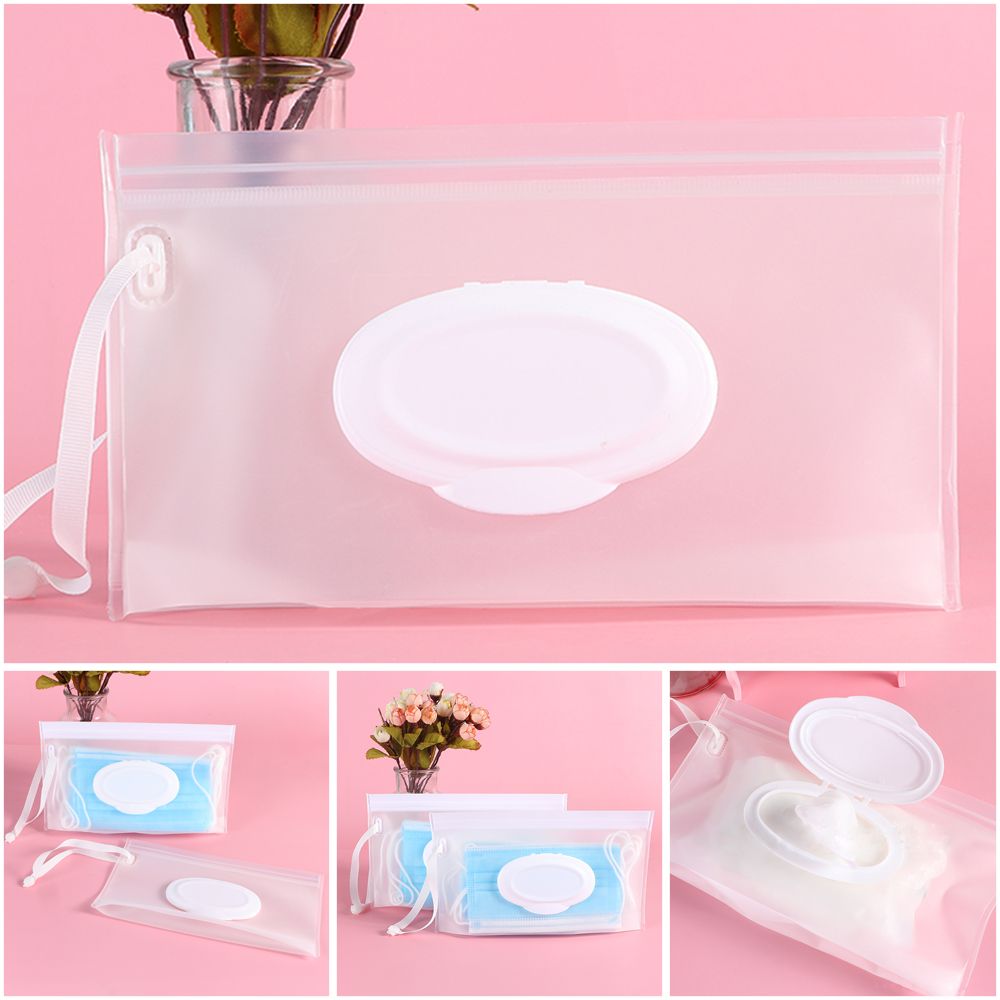 Reusable Snap Strap Clamshell Box Mask Case Wet Wipes Bag Cosmetic Container Napkin Storage Pouch