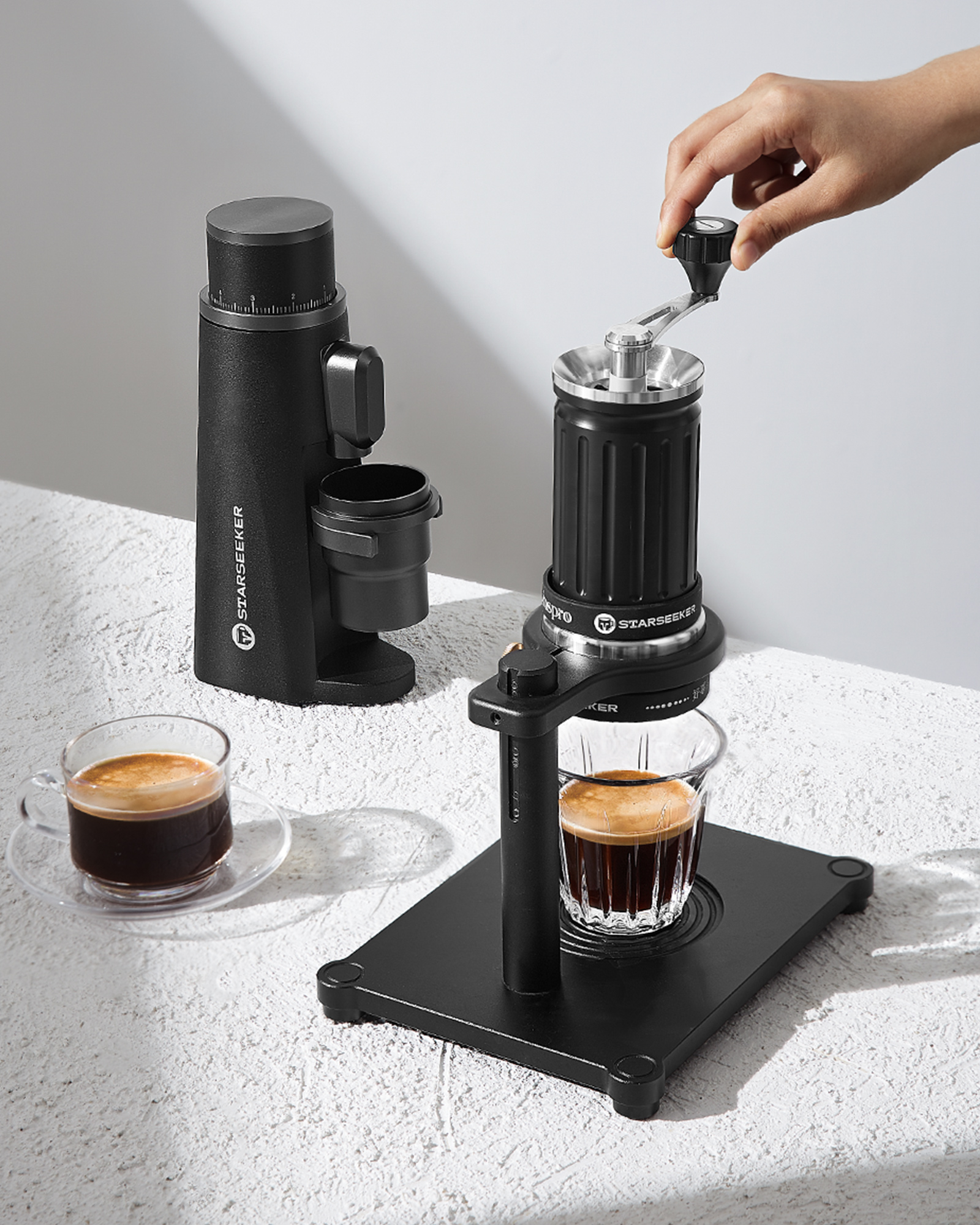 STARSEEKER EDGE Титановая кофемолка с заусенцами 48 мм, заусенцы для эспрессо, бесступенчатая регулировка тонкости, электрические кофемолки, черные