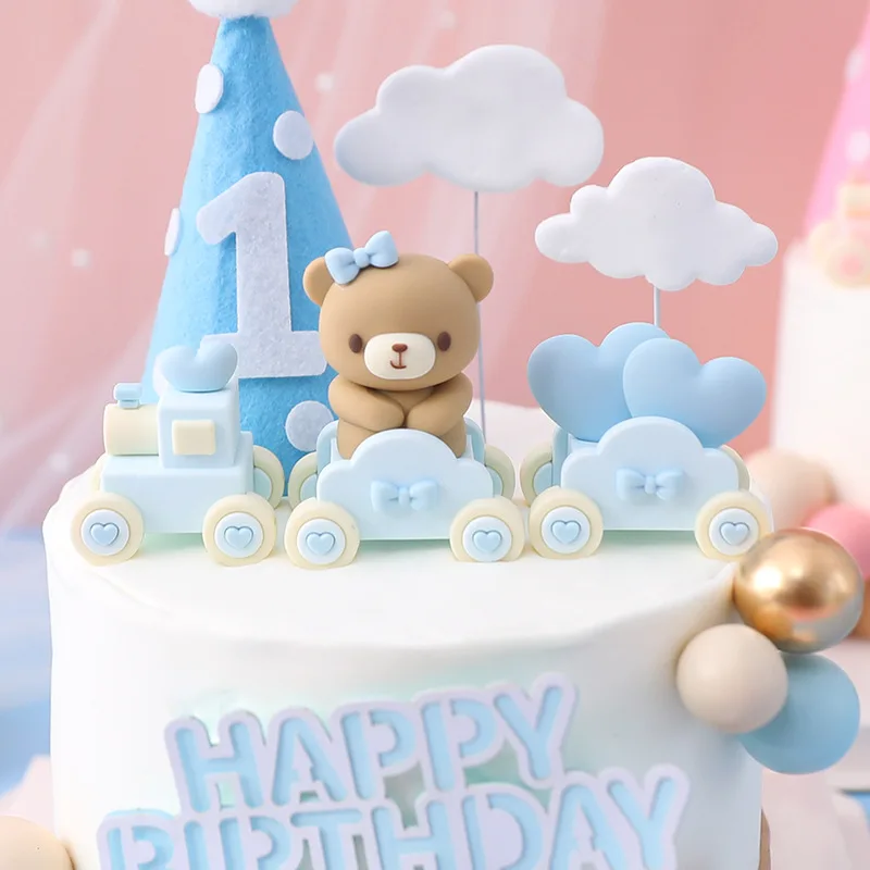 ใหม่ 3D สีชมพูหมีสีฟ้าเค้ก Topper น่ารัก Mini ตุ๊กตาหมีตุ๊กตาเค้กตกแต่งเด็กผู้หญิงวันเกิด Party เพศเปิดเผยอุปกรณ์อาบน้ําเด็ก
