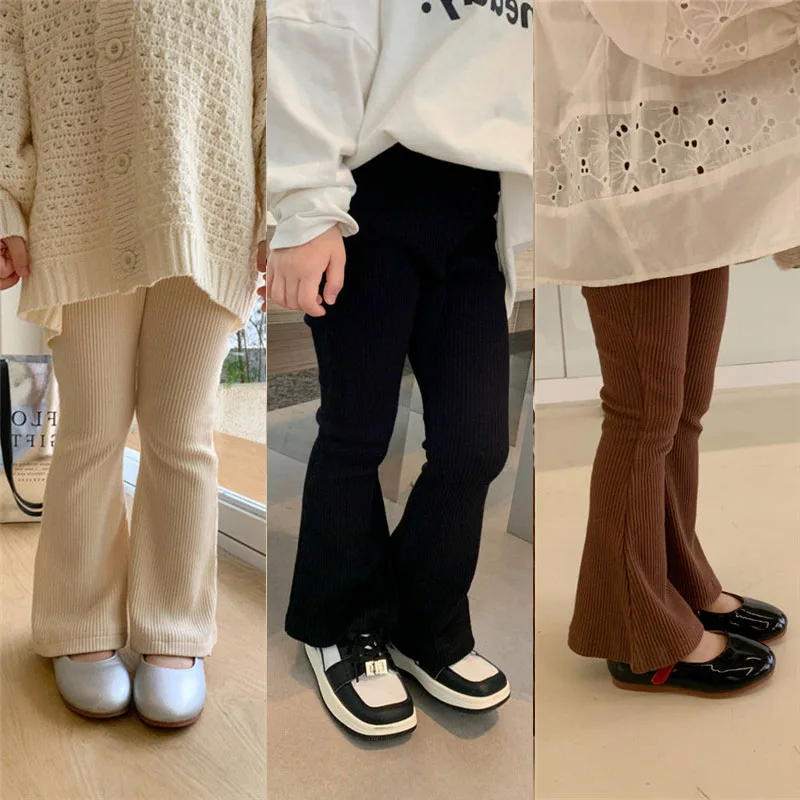 Spring Girls Leggings Fashion Solid Tight Bell-Bottoms Autumn Baby Girls Slim Fit Legging Children Pants Girls Pants