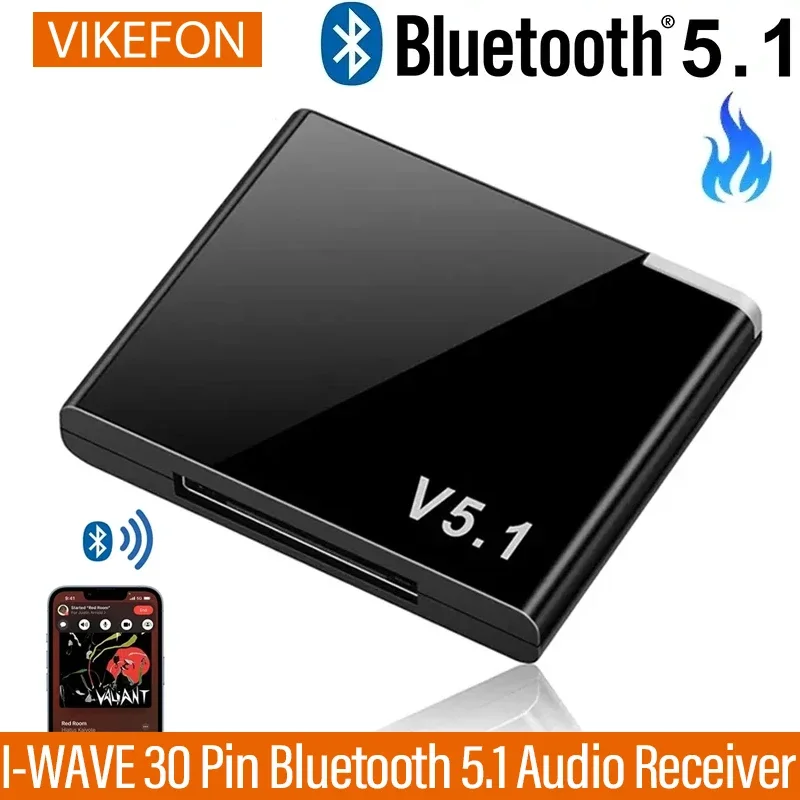 VIKEFON I-WAVE 30 pines Bluetooth 5,1 receptor de Audio A2DP música Mini adaptador inalámbrico para iPhone iPod 30Pin Jack altavoz analógico