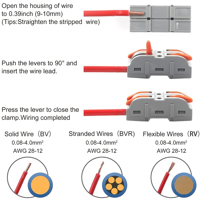 50/100 Pieces Universal Lever-Type Cable Connectors 1-to-1 Direct Connection Assembly Type Electrical Connectors Wire Terminals Quick Connection