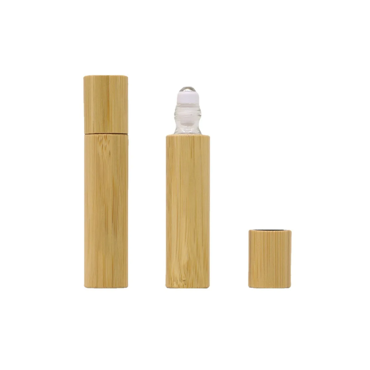 Botella de madera de bambú de 3ml, 5ml, 10ml, botella de aceite vacía para Perfume, rollo inoxidable en bola, botella de Perfume para aromaterapia, botella con rodillo de aceite