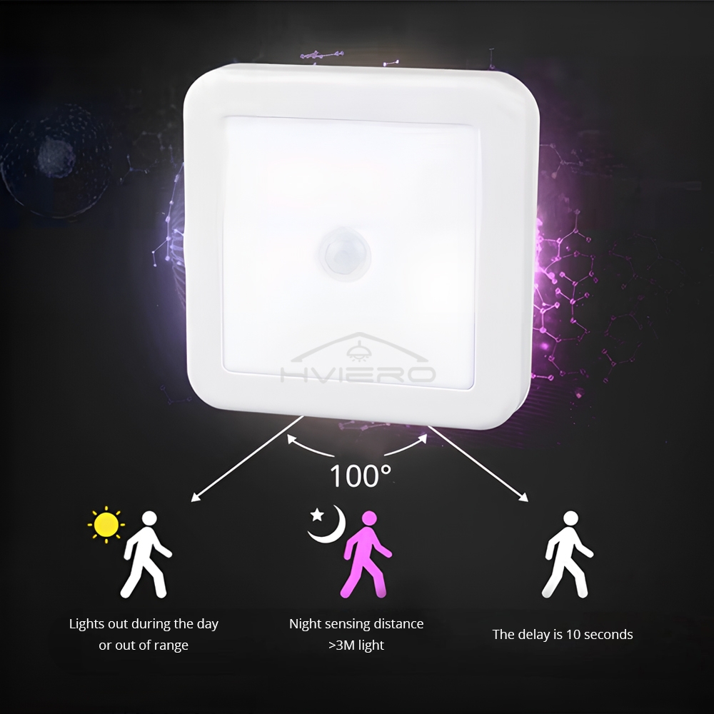 LED Night Light Motion ควบคุมหลอดไฟสมาร์ท Human Body Sensor แบตเตอรี่ดําเนินการบ้านข้างเตียงห้องนอนห้องโถงทางเดินโคมไฟติดผนัง