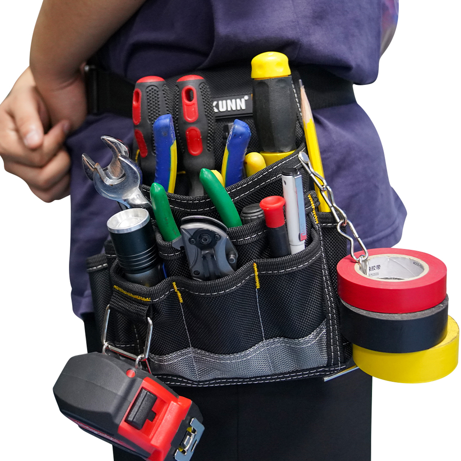 KUNN gereedschapstas voor elektriciens, 1680D duurzame gereedschapstassen met riemclip, professioneel elektricienzakje voor onderhoudsbeurder