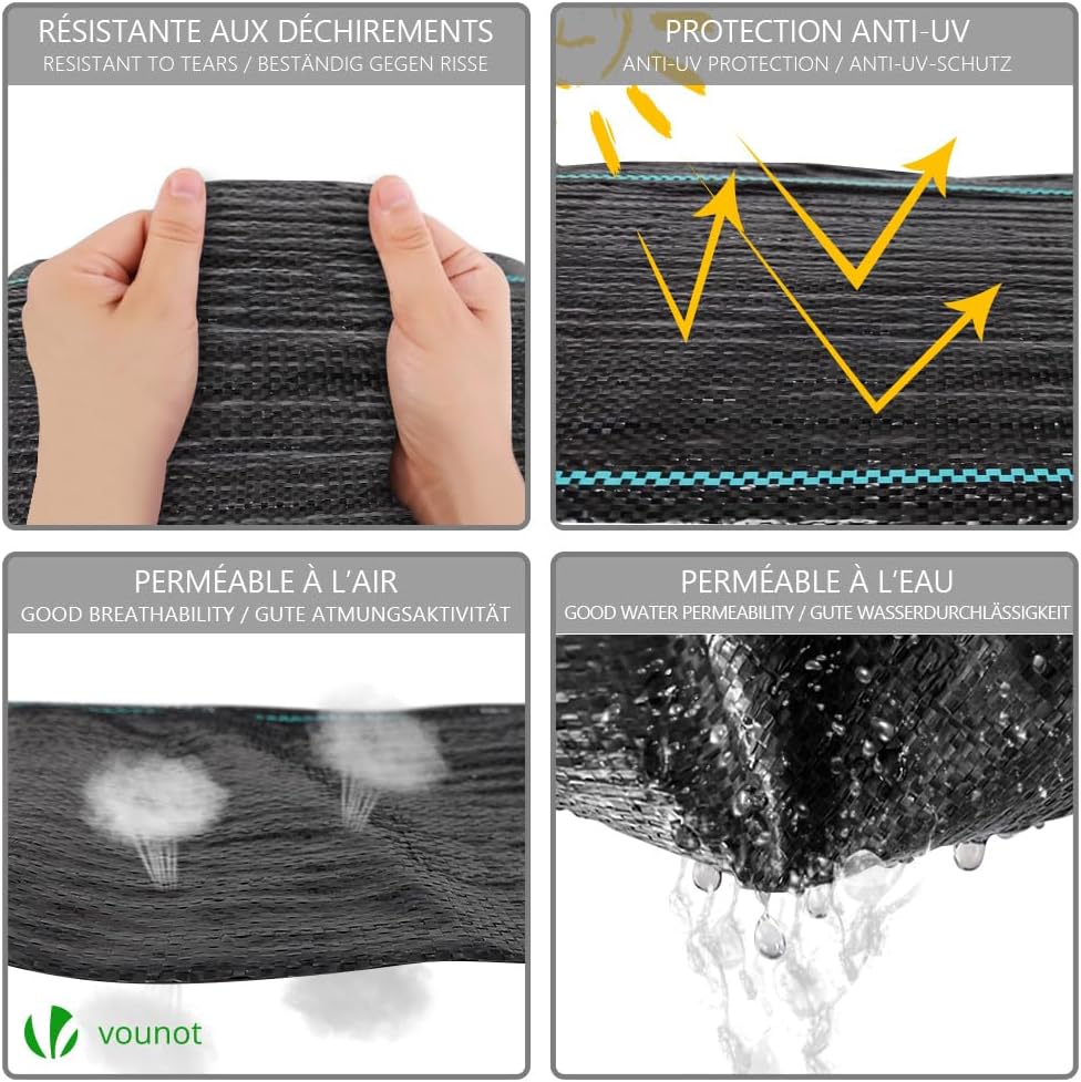 Malla Antihierbas, Tela Geotextil para Control de Maleza, 1 m x 50 m, 100 g/m2, Resistente a la Rotura y Estabilizada con