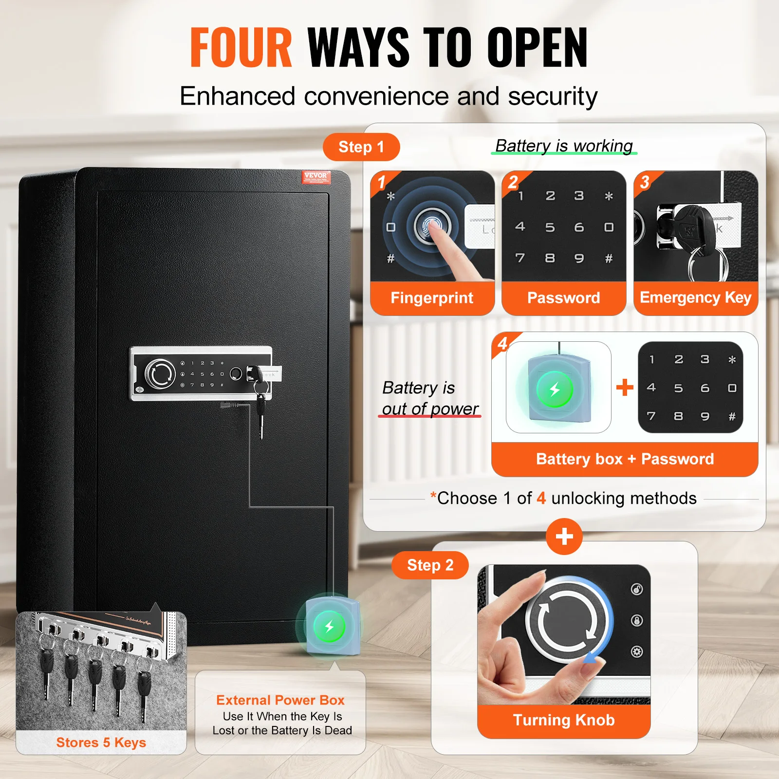 SucceBuy Cofre de porta única de 4,0 pés cúbicos com senha de bloqueio de chave e caixa de segurança com impressão digital com bolsa à prova de fogo, porta-chaves e luz LED