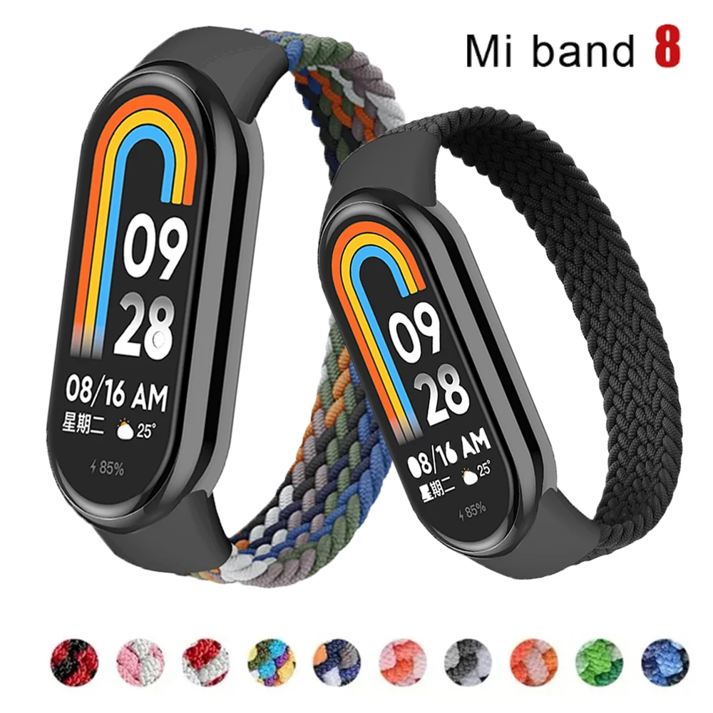 編組ソロループ Xiaomi Mi Band 8 ストラップアクセサリー弾性ナイロン時計バンド交換用コレアブレスレット Miband 8 NFC