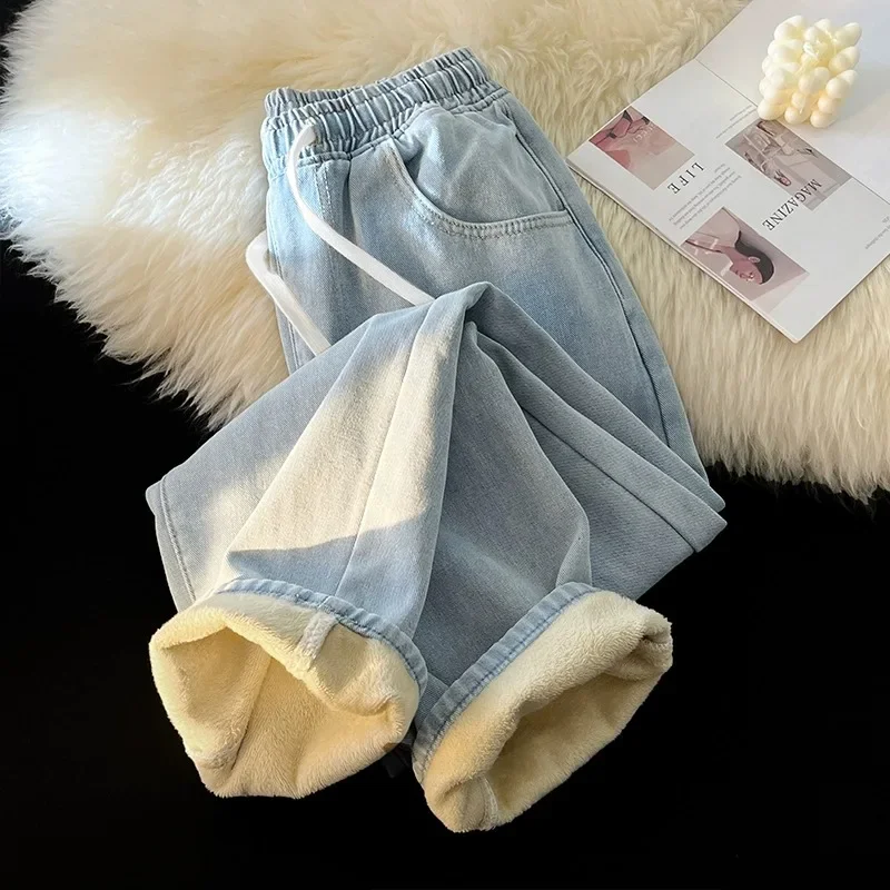 Pantalones vaqueros de invierno de pierna ancha para hombre, Vaqueros rectos con cintura elástica de pana, Vaqueros informales Vintage de nueva Juventud