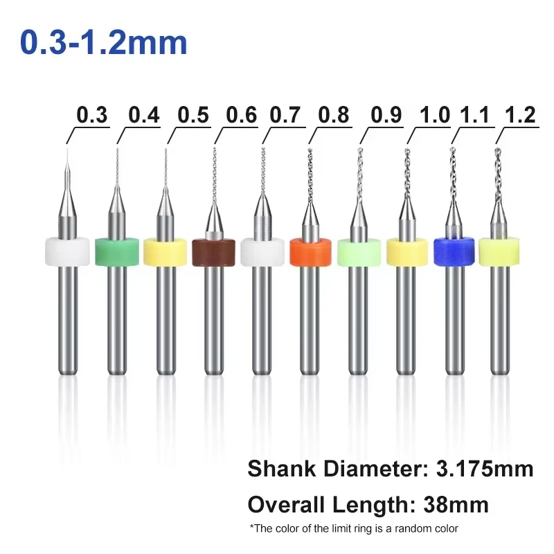 10pcs 1/8'' Shank Mini CNC PCB Drill Bit Set 0.1-1.2mm Carbide Gun Drill Bit for PCB Printed Circuit Board Hole Drilling Cutter