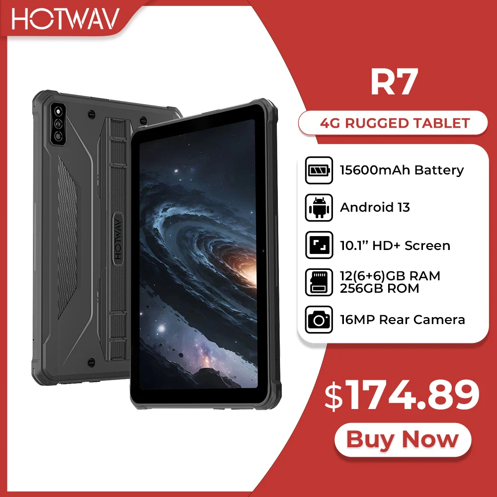 HOTWAV R7 Robustes Tablet 10,1'' HD+ Display Android 13 15600mAh Akku Pad 12GB 256GB 16MP Kamera Handschuh Modus Tablet PC