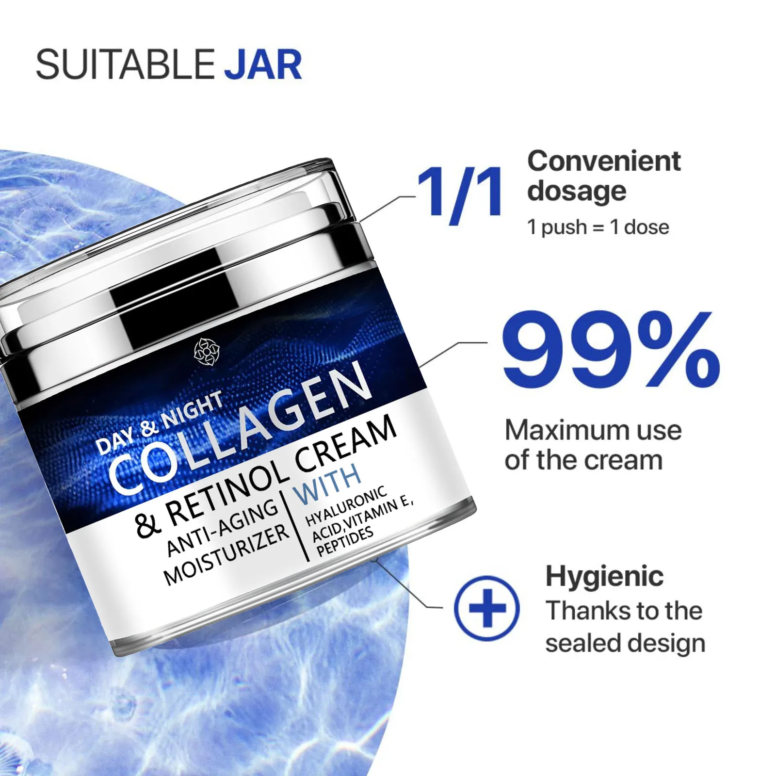 Creme de colágeno para rosto com retinol e ácido hialurônico, hidratante facial antienvelhecimento para cuidados com a pele dia e noite