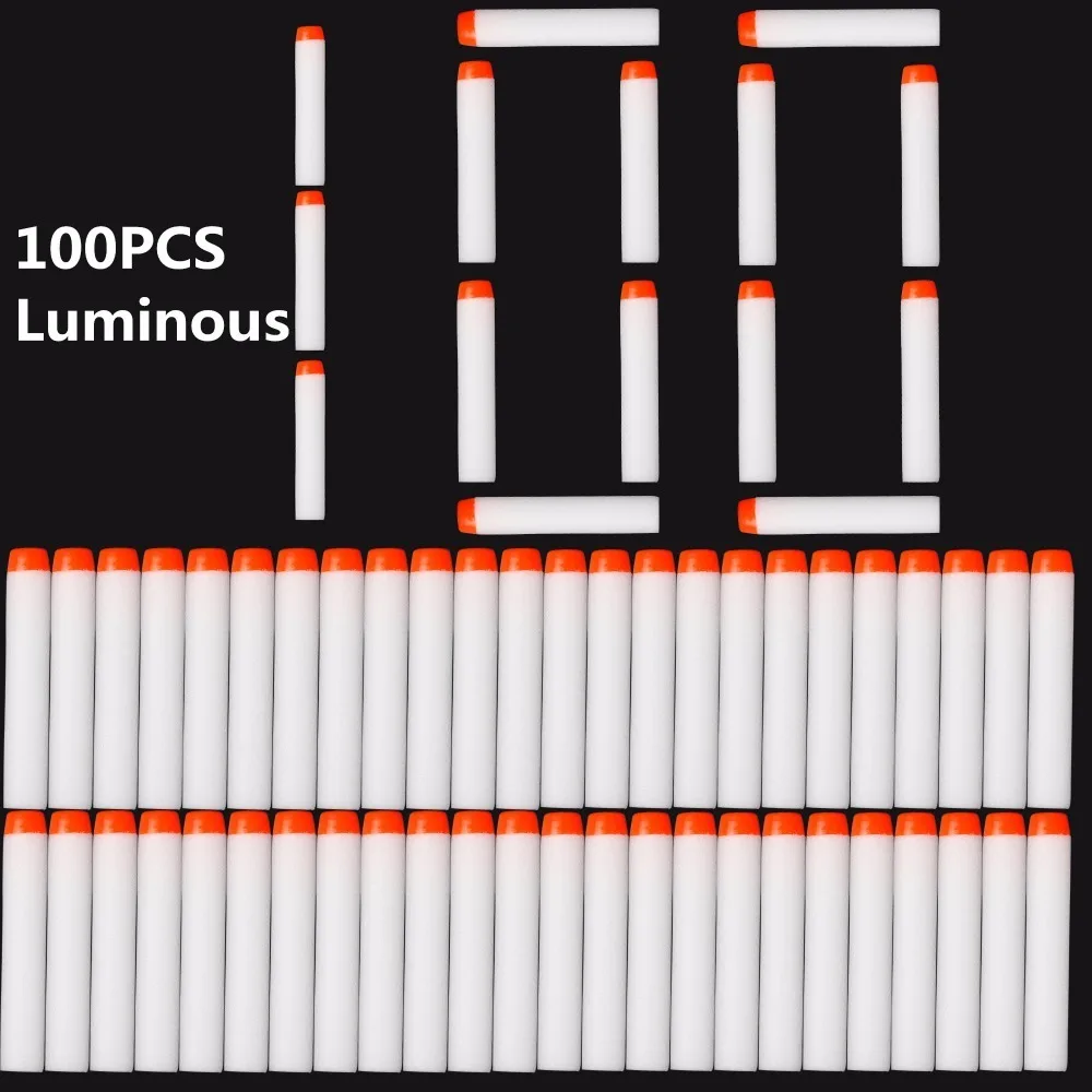 100 Uds. Pistola de juguete fluorescente balas luminosas para la serie Nerf Blasters Clip de repuesto dardos EVA balas suaves que brillan en la oscuridad