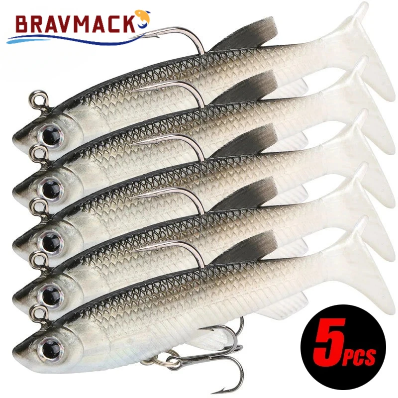 ชุดเหยื่อตกปลา BRAVMACK 5 ชิ้น เหยื่อยางนิ่ม 8 ซม./2.8 นิ้ว เหยื่อปลอม ตะขอตกปลาสุดเท่