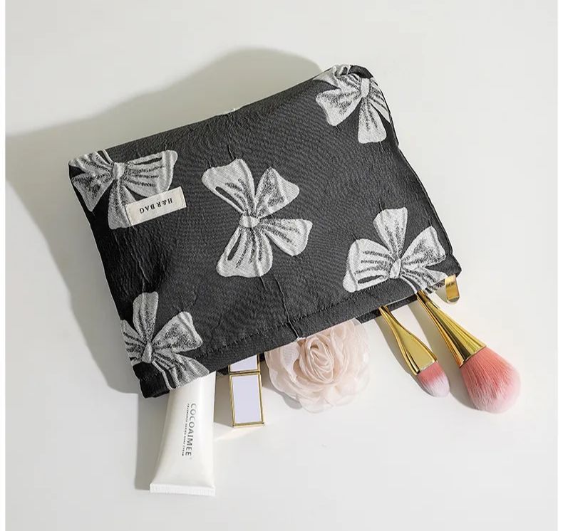 Dames Make-Up Tas Roze Strik Grote Capaciteit Lippenstift Kussen Opbergtas Handige Hand Clutch Tas Reizen Toilettas