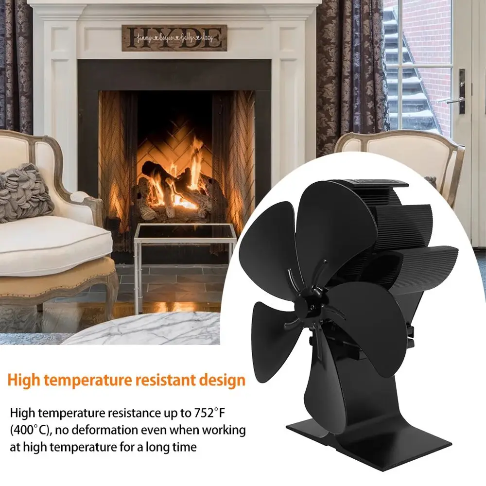 5ใบมีด Fire ความร้อนสีดำประหยัดพลังงาน Eco Log Burner เตาไม้พัดลมระบายความร้อน Powered เตาผิงพัดลม