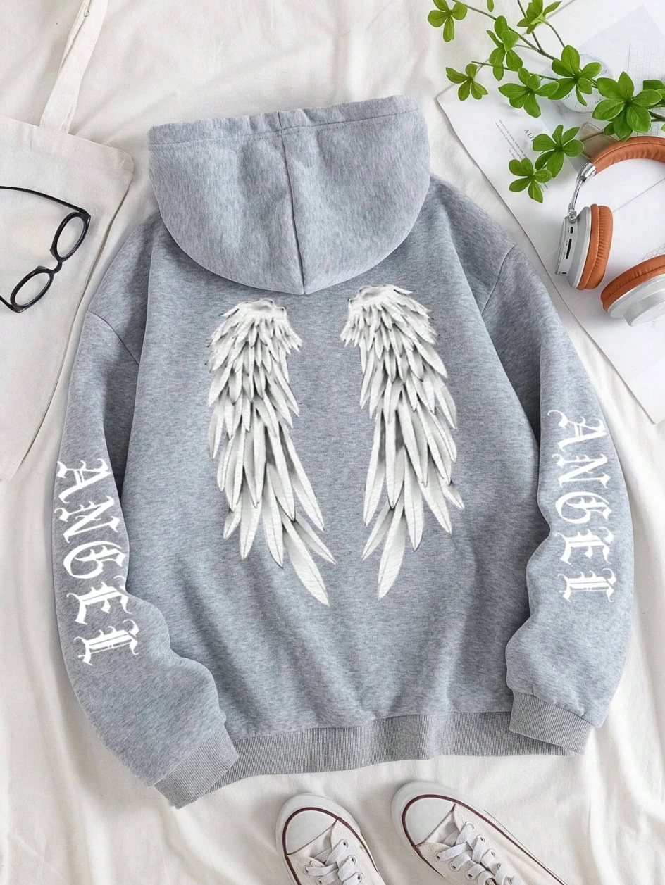 Mooie Engelenvleugels Gedrukt Hoodies Vrouwen Warme Comfortabele Casual Hoodie Mode Klassieke Hoody Losse Originele Basic Kleding