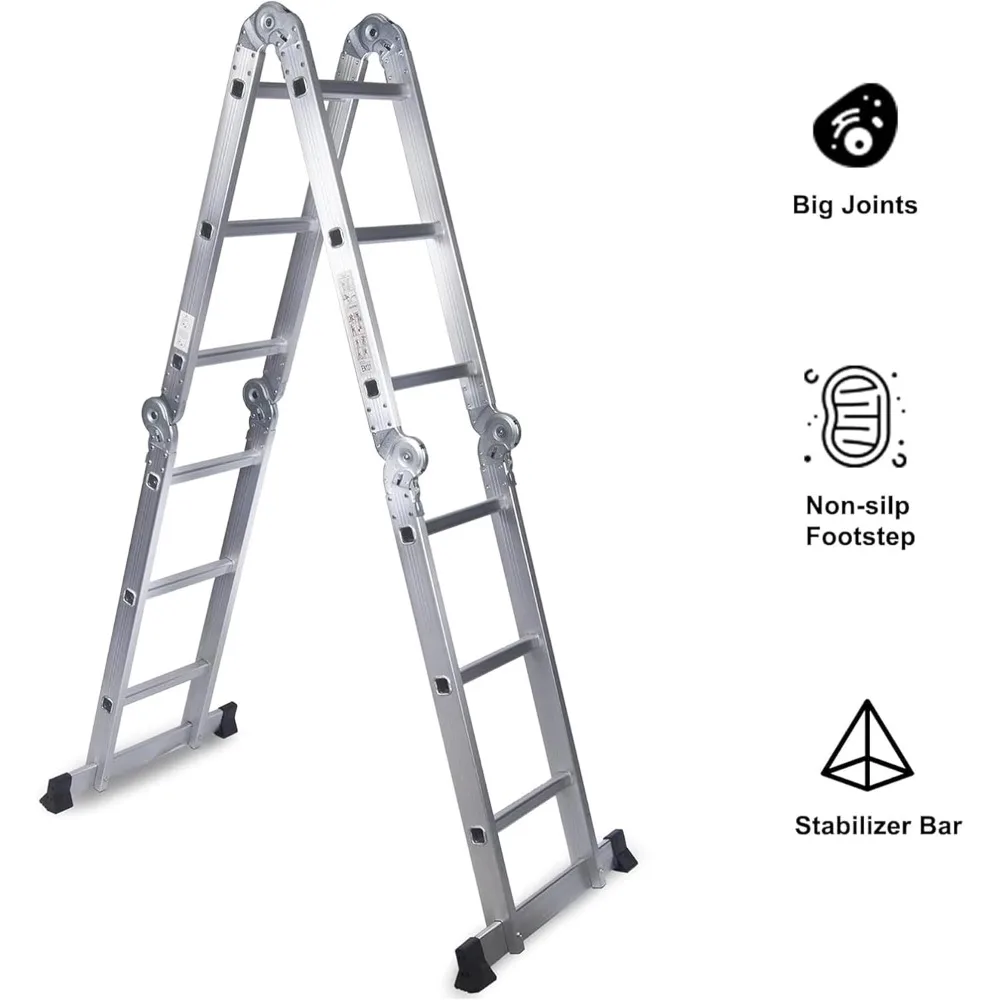 330lb 12.5ft Multi Purpose Aluminum Extension 7 in 1 Folding Step Ladder Foldable Lightweight Scaffold Ladder