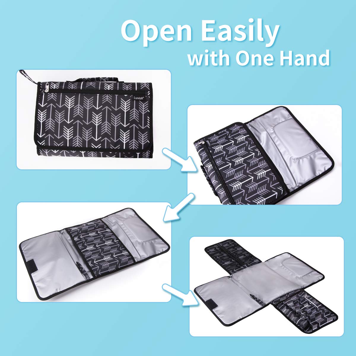 Diaper Changing Mat with Head Pillow Large Pockets Fully Padded Portable Changing Pad Travel Diaper Changing Station for Newborn