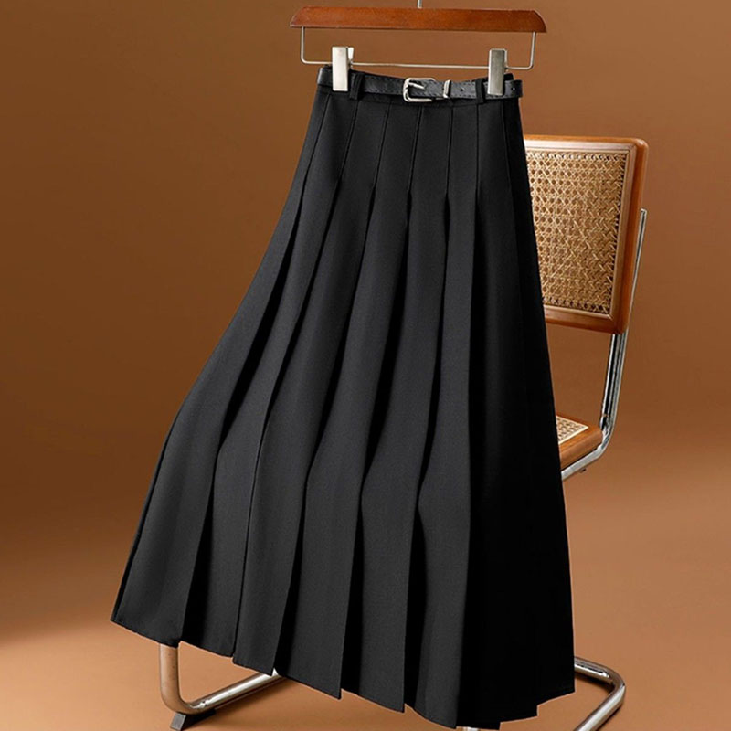 Lucyever faldas plisadas combinables para mujer Otoño Invierno faldas plisadas acampanadas de cintura alta moda coreana femenina con cinturón faldas por debajo de la rodilla