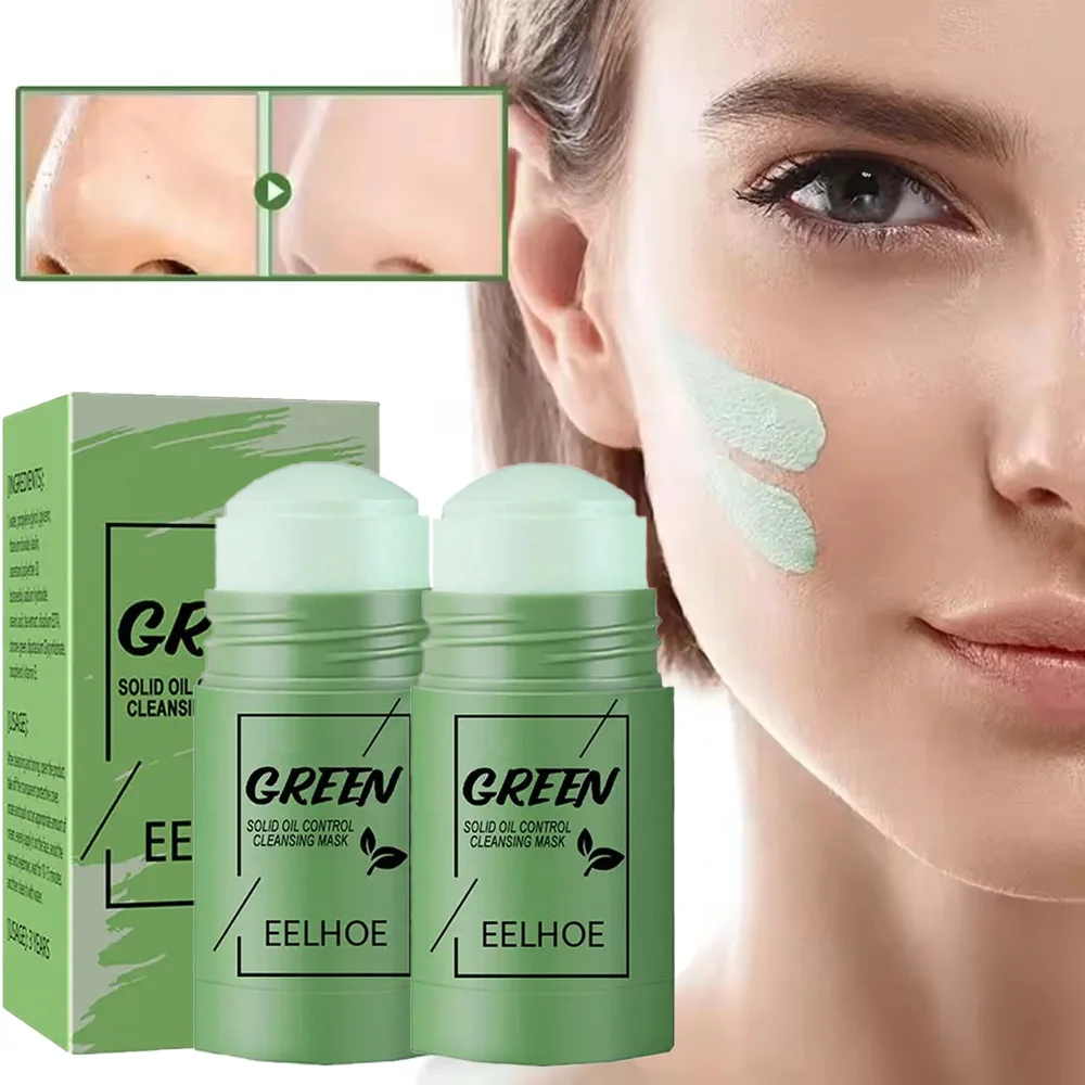 Máscara de limpeza facial, bastão de chá verde, limpeza profunda, filme de lama, controle de óleo, remoção de cravos, poros, encolher, beleza, conjunto de pele para viagens