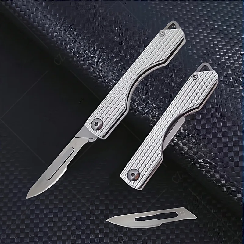 Stainless Steel Folding Pocket Knife Quick Open Scalpel Knife Replaceable 10 Blades Mini Keychain Utility Knives Kitchen Knife
