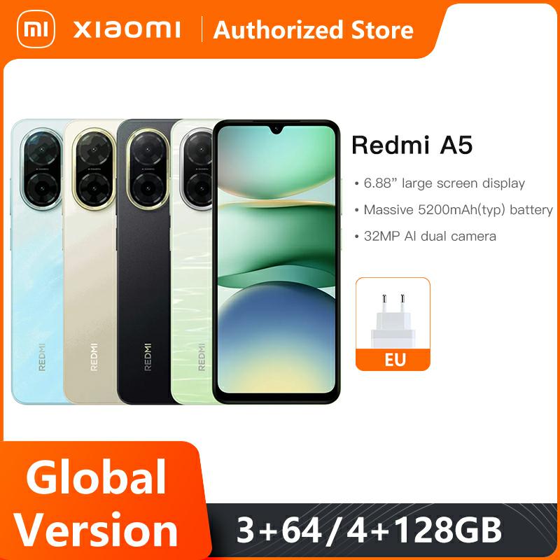Version mondiale Xiaomi Redmi A5 Smartphone UNISOC T7250 CPU 6.88 "affichage 5200mAh batterie 15W charge rapide 32MP AI double caméra