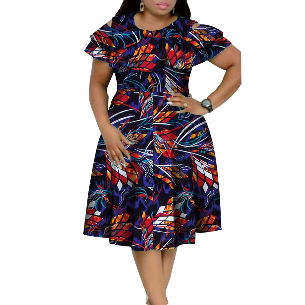 新しいバザンリッシュアフリカフリル襟ドレス女性のためのdashiki真珠ドレスvestidos女性アフリカ服WY4401