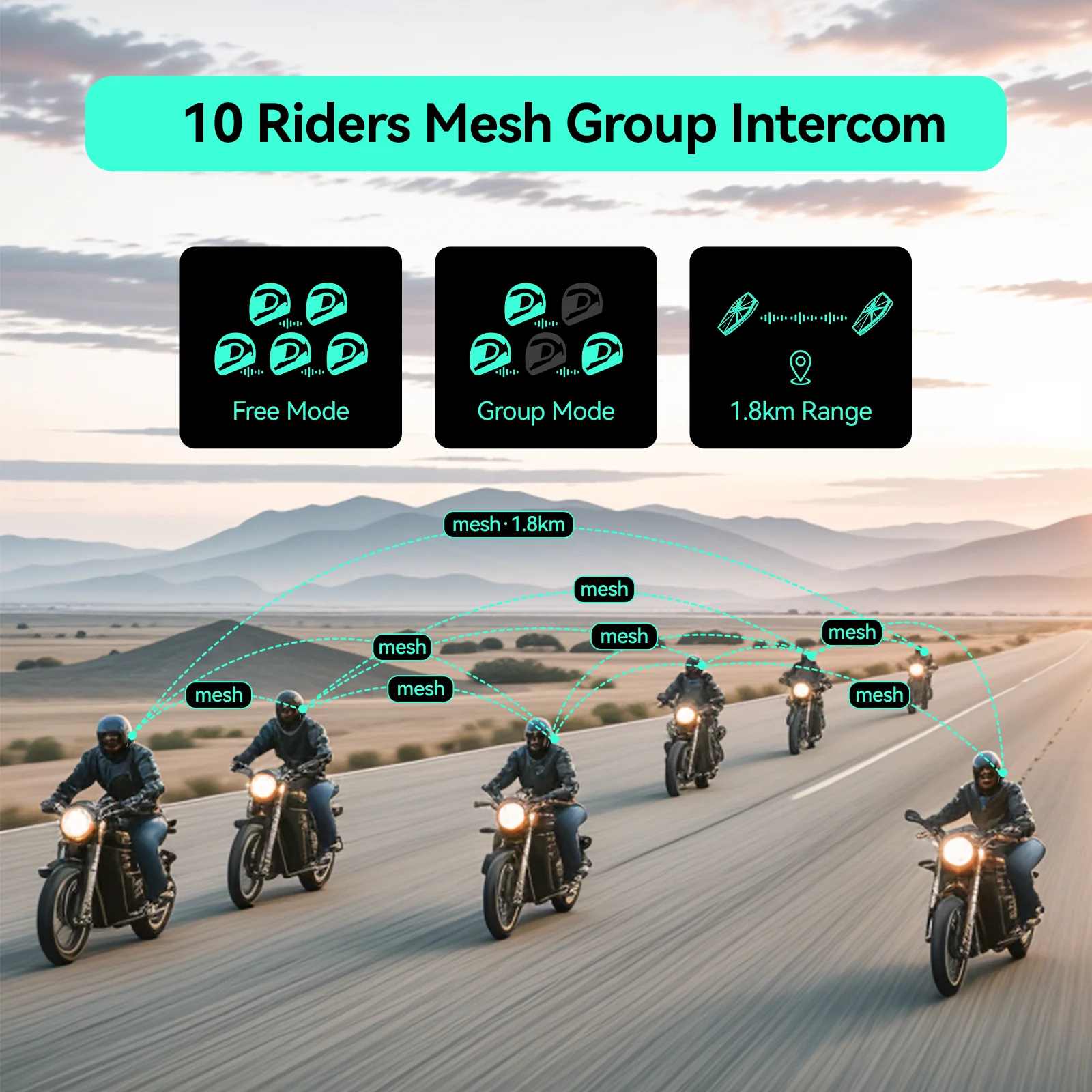 ASMAX F1 Intercomunicador de Motocicleta, Controlado por Voz, Soporta intercomunicador para 10 personas, 1800m de distancia de comunicación, Bluetooth 5.3/Emparejamiento Universal/Cancelación de Ruido/Impermeable IP67