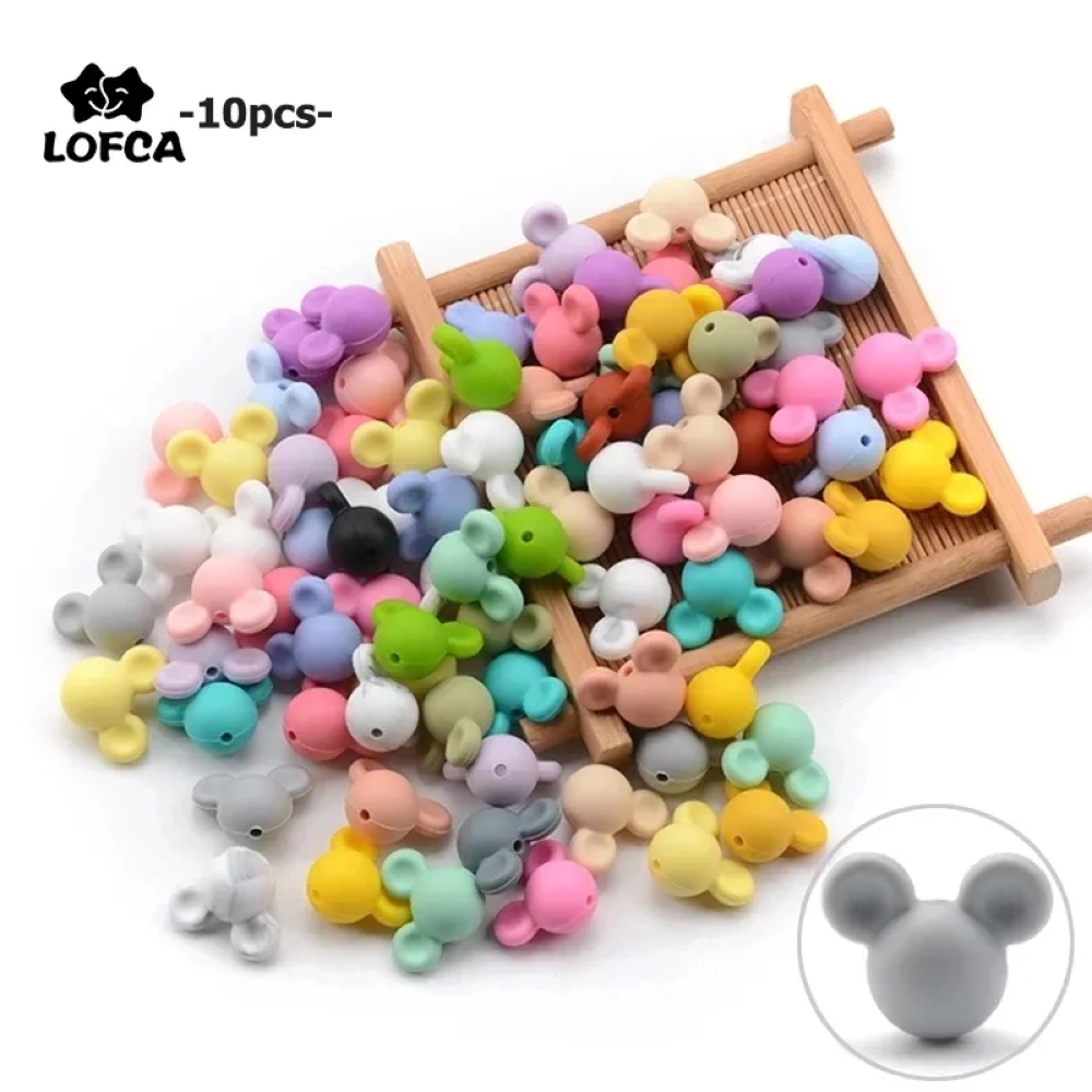 LOFCA 10 teile/los Maus Silikon Perlen Baby Beißring Spielzeug Weiche Kauen Zahnen BPA Frei DIY Charme Halskette Food Grade Schmuck