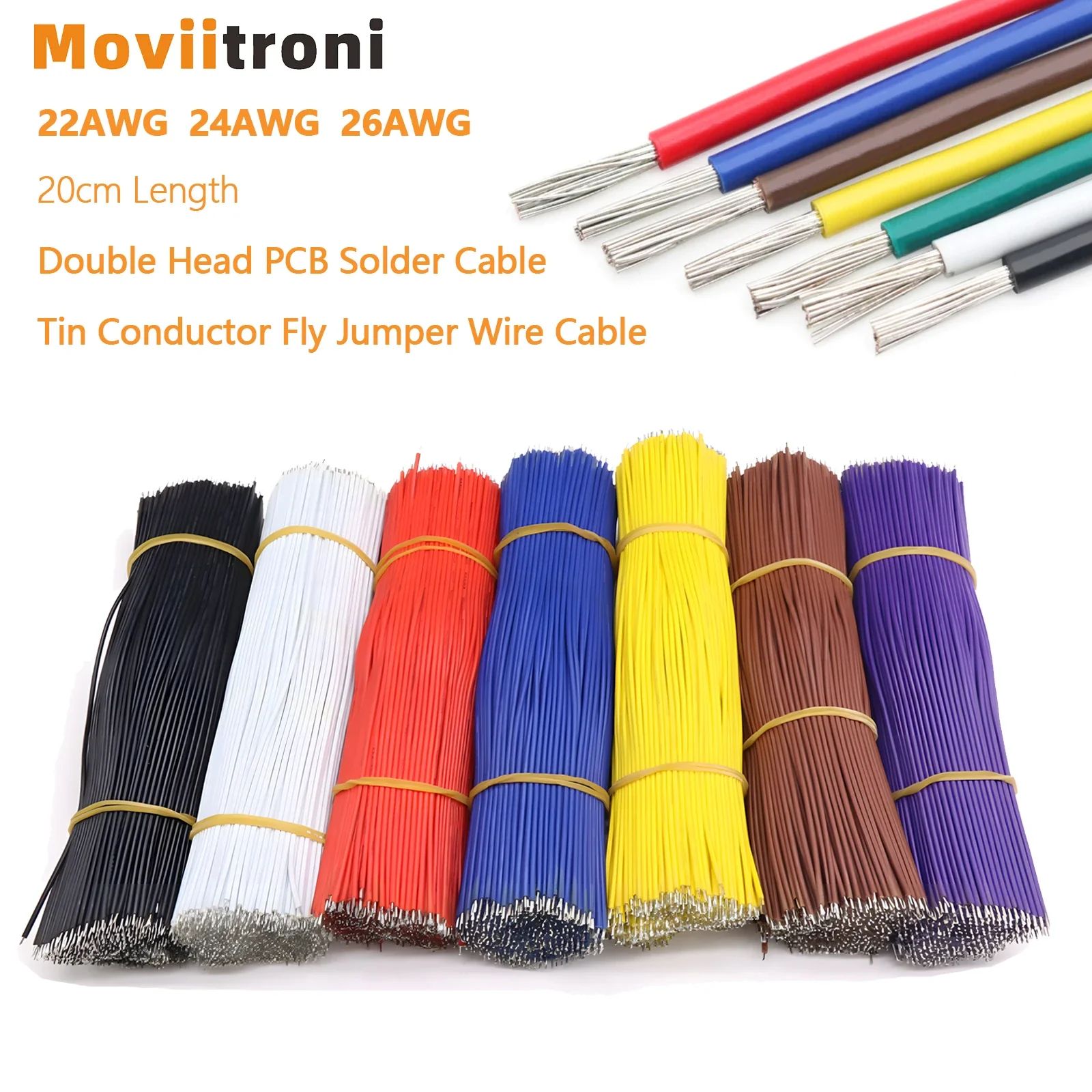 20/50/100Pcs Double Head PCB Solder Cable 20CM 22/2426AWG Breadboard Fly Jumper Wire Cable Tin-plating Wire for DIY