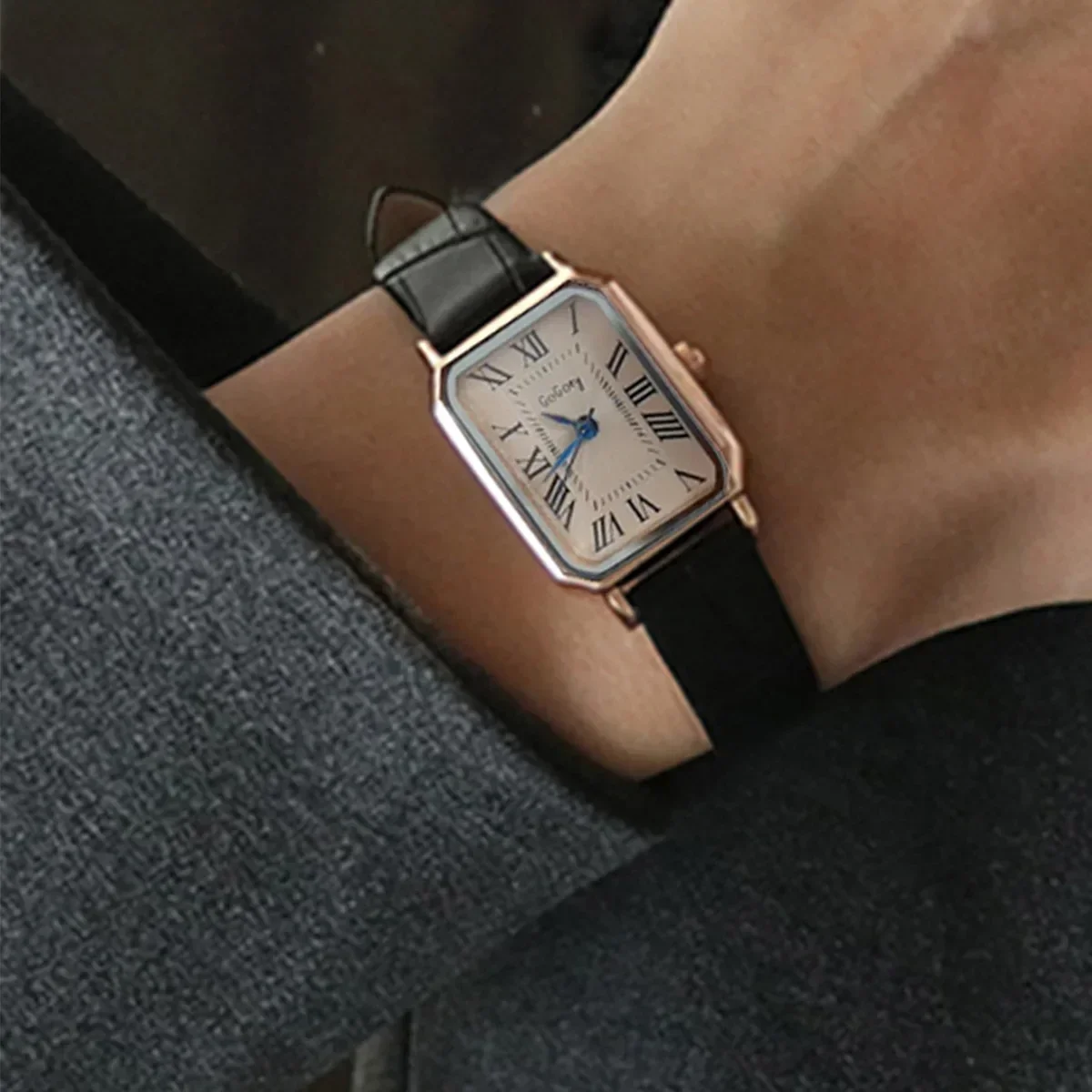 Relojes De cuarzo con esfera romana Retro informales, Reloj De pulsera con correa De cuero rectangular para Mujer, Reloj De moda para Mujer