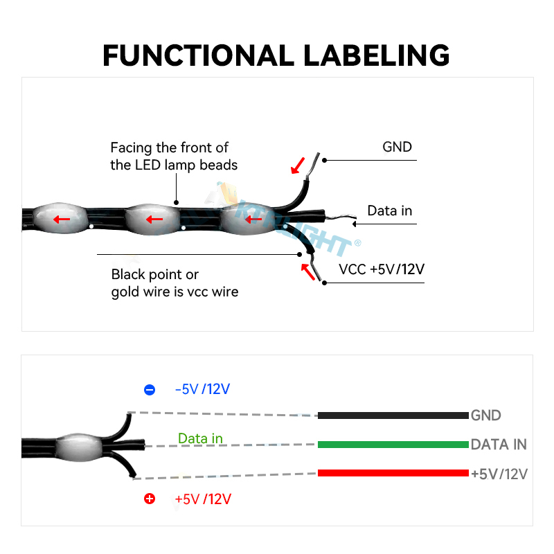 DC5V/12V 1000ct Pixel 1,5cm-10cm Pitch WS2811 LED Seed Pixel String Licht RGB IC adressierbare Vollfarbe IP68 3Pin schwarzer Draht