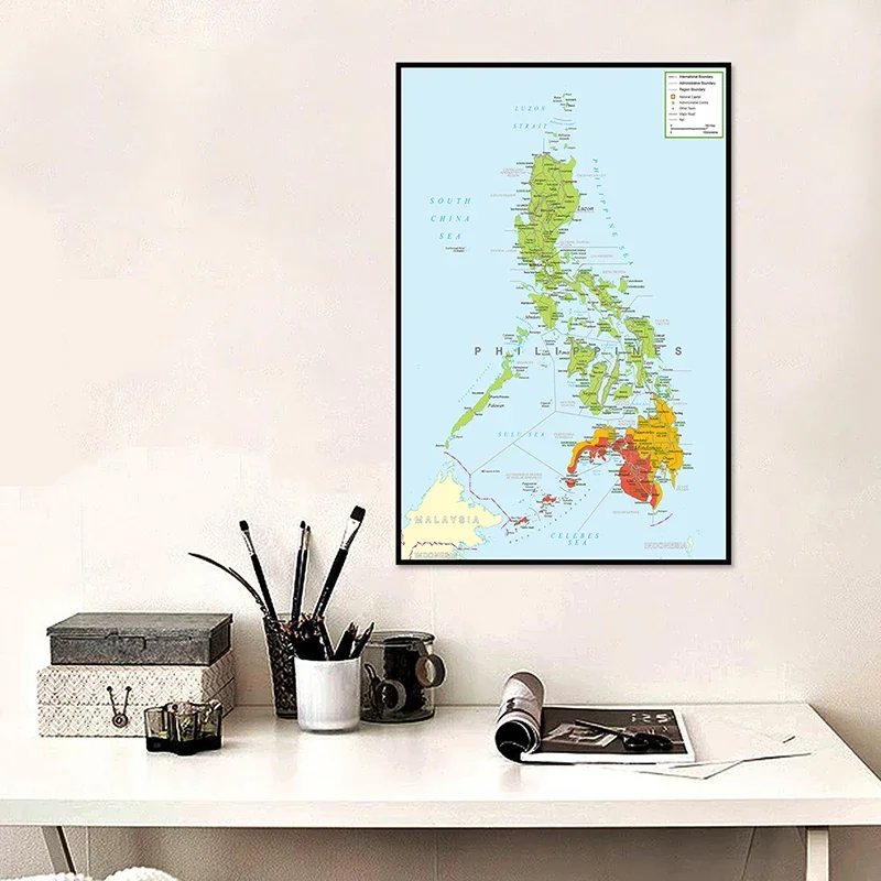 59*84cm mapa ejecutivo de Filipinas en lienzo inglés, pintura sin marco, póster e impresión, decoración del hogar para sala de estar