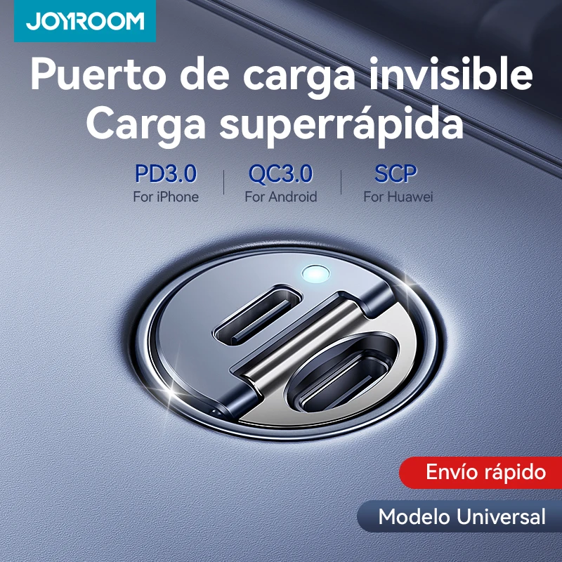 Joyroom-cargador de coche con anillo de tracción, 30W, USB tipo C, puertos rápidos duales, carga rápida, Mini adaptador de cargador de teléfono para coche, accesorios para coche PD QC