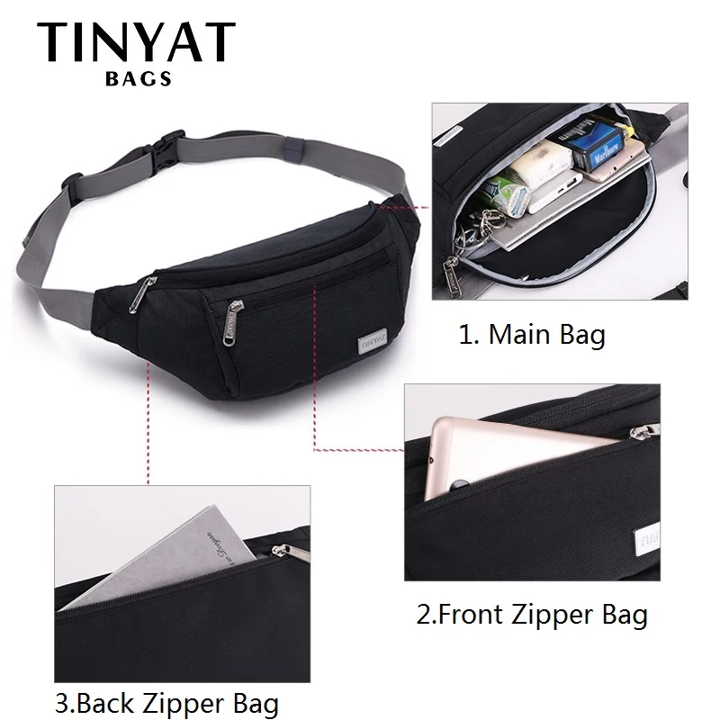 TINYAT เอวกระเป๋าแพ็คสำหรับกระเป๋าเดินทางผู้ชายโทรศัพท์กระเป๋าเข็มขัดผู้หญิงไหล่ Crossbody ผ้าใบกระเป๋ากล้วย Unisex Casual สะโพกกระเป๋า