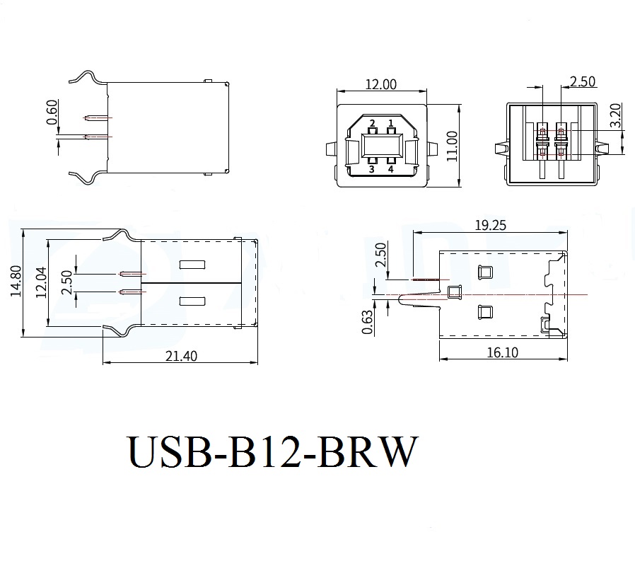 10 шт./USB-B10-Brw Usb-B12-Brw USB-разъем