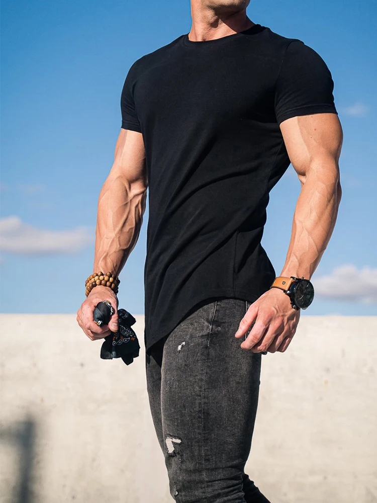Camiseta de Fitness muscular, camiseta de manga corta de entrenamiento deportivo de verano para hombre, Camiseta de algodón de alta calidad para hombre, camisetas deportivas para gimnasio