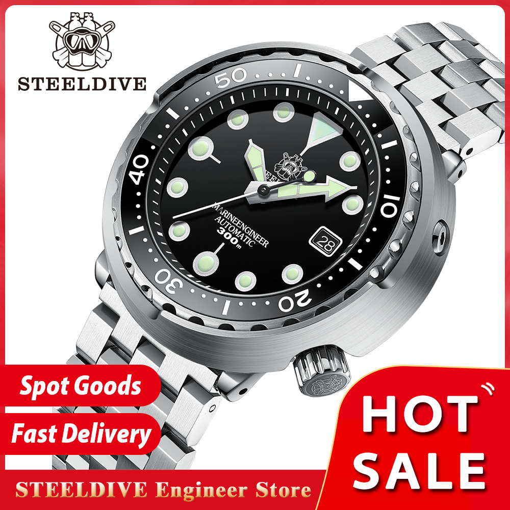 STEELDIVE SD1975 Мужские автоматические часы Мужские часы для дайвинга 300 м Водонепроницаемые механические наручные часы C3 Светящиеся часы Сапфировое зеркало