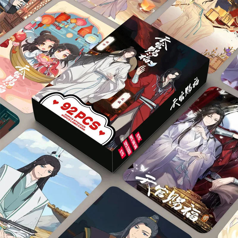 92 pçs céu bênção oficial laser lomo cartão tian guan ci fu xie lian,hua cheng mini cartão postal cartões de fotos adesivos fãs presente