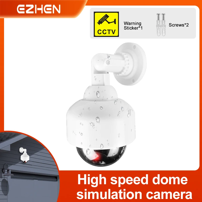 Cámara simulada falsa para exteriores IP54, cámara domo Flash de vigilancia de seguridad a prueba de lluvia con pegatina de advertencia CCTV, fácil de instalar
