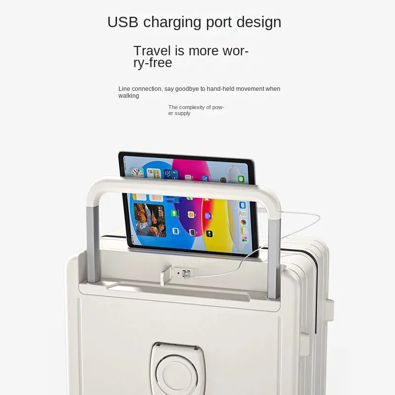 กระเป๋าเดินทางแบบกว้างพร้อมที่วางแก้ว USB กระเป๋าเดินทางล้อกลิ้งกระเป๋าท้ายรถเข็นรหัสผ่านกระเป๋าเดินทางห้องโดยสารการเดินทาง